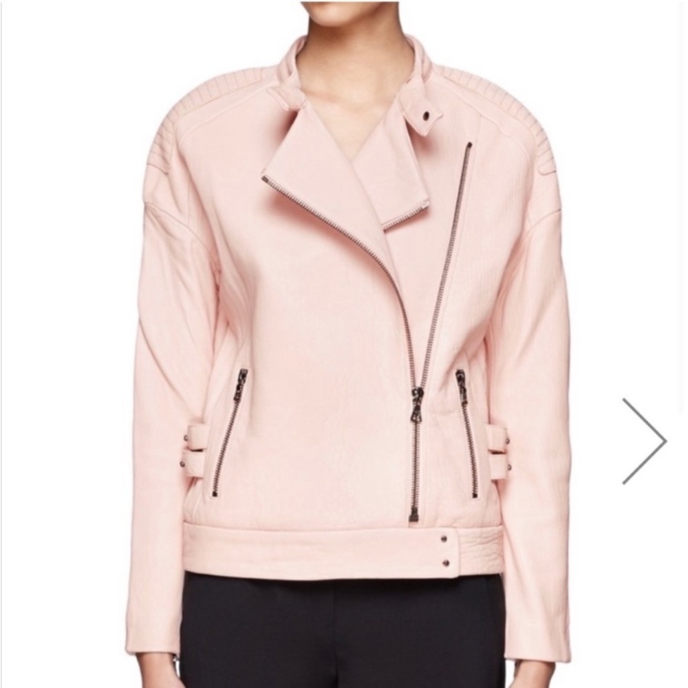 J Brand Blush Pink Cardiff Lambs Leather & Suede Moto Jacket XS